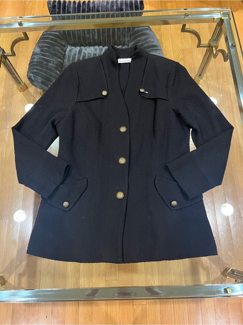 Joan Rivers Black Textured Blazer with Gold Buttons
